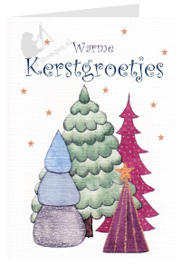 Kerstkaart kerstbomengroepje